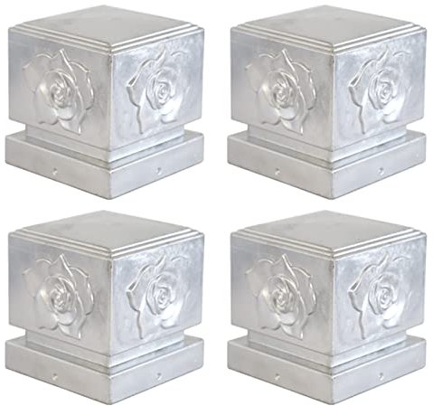 MFFIRE Pfostenkappen, 4 Stück Pfostenabdeckung, Aluminium Zaunkappen, Floraler Reliefs Dekoration Treppengeländer der Villa, 10x10cm/12x12cm,100x100mm