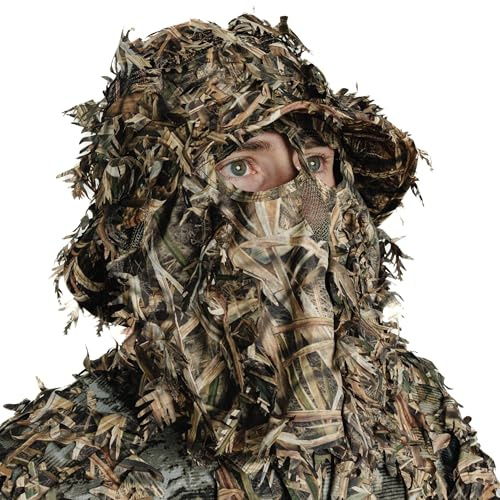 QuikCamo Men’s Mossy Oak Shadow Grass Blades 3D Leafy Camo Bucket Hat with Built-in Face Mask for Turkey Hunting - Adjustable Size