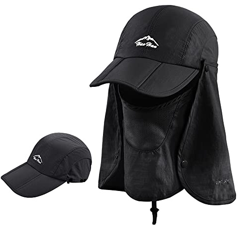 Swygoo Erwachsene Baseball-Kappe, 3 in 1 Faltbar Schirmmütze mit Gesichts und Nacken UV-Schutz, Wandern Fischen Hut | Sommerhut | Safari Hüte | Baseball Cap für Herren und Damen (Schwarz)