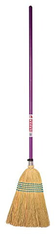 Red Gorilla Traditional Standard Corn Broom in Purple with Natural Straw Bristles Outdoor or Indoor Sweeping Brush for Yard Stable Garden Wooden Handle 1.5m