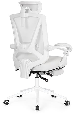 Misolant Modern White Leather Ergonomic Office Chair with 2D Lumbar Support, Headrest, and Footrest