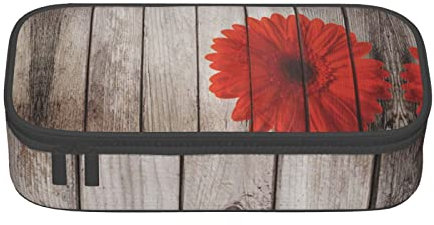 Federmappe mit Holzbrett, rote Blume, große Kapazität, für Mädchen und Jungen, bedruckt, Polyester, Schule, Büro, farbe, 5.0cm*10.5cm*20.5cm, federmäppchen