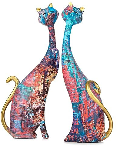 masteymoh 2 Stücke Kunst Harz Skulptur Statue Katzen, Ölgemälde Katzen Skulpturen für Home Office Hotel Bücherregal Desktop Dekoration 28 cm (Black KY146)