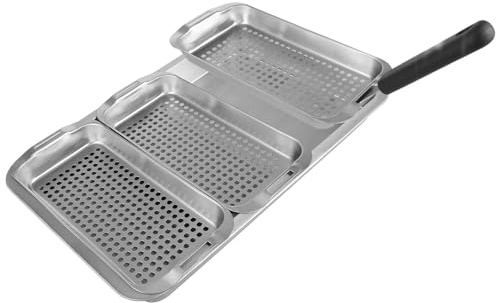 LOLYSIC Grillkorb Set 3 STÜCKE 42,5 x 28,2 CM Edelstahl durchbrochener Grill,Enthält 3 Edelstahl-Grillkörbe mit Löchern, EIN Serviertablett und Hebegriff