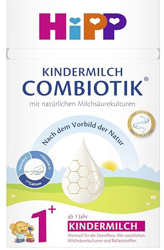 HiPP Kindermilch Combiotik 1+ (4 x 600g), ab 1 Jahr, mit natürlichen Milchsäurekulturen und Ballaststoffen, Calcium, Vitamine C und D, für ein gutes Bauchgefühl