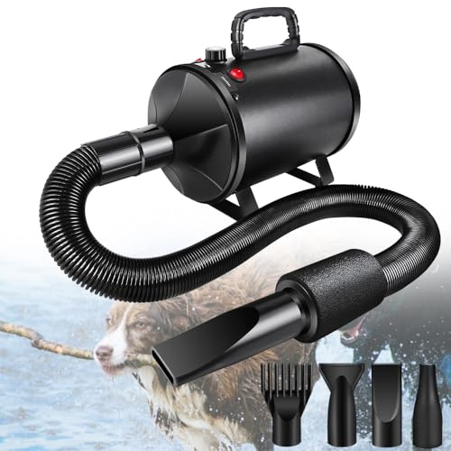 Fön für Haustiere - 3500W Hundefön Blower - Haartrockner Sehr Leise - Pet Dryer Grooming für Fell Pflege - Hundepflege-Trockner-Gebläse mit 4 Düsen - Einstellbarer Geschwindigkeit und Wärm