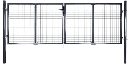 Mengtu Stabiles Gartentor Anthrazitgrau, 306x150cm, verzinkter Stahl, 3 Schlüssel - Sicherheit und Langlebigkeit Model143363