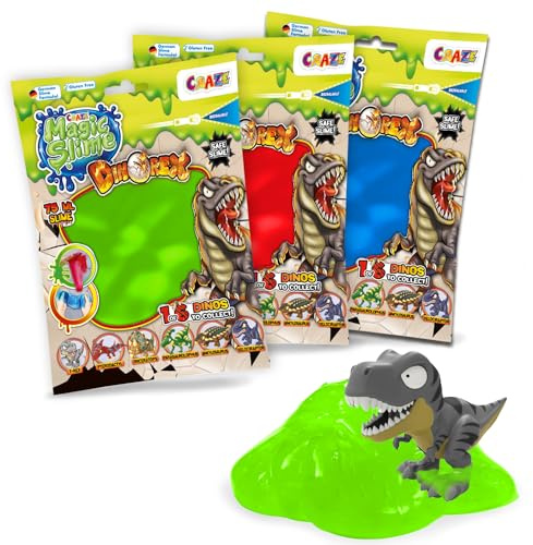 Craze Magic Slime Bag Surprise Dino 6er Pack | Schleim Kinder im Beutel, 6x75ml mit Dinosaurierfigur im Inneren, Slime Set mit Überraschung, geruchsneutral, rückstandsfrei