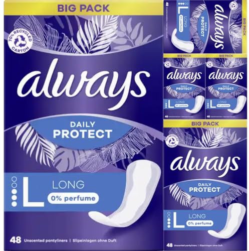Daily Protect Slipeinlagen Long ohne Duft Big Pack Binden Pads Damenbinden 48 STÜCK x 5 Packungen