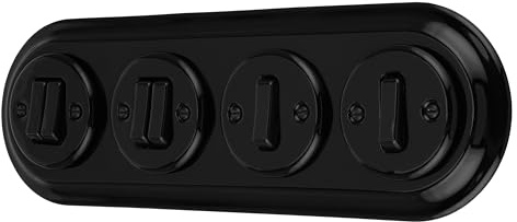 Unterputz Porzellan Retro Schalter, Doppelschalter, 4-fach, All-in-One, SET Serie PR1 schwarz