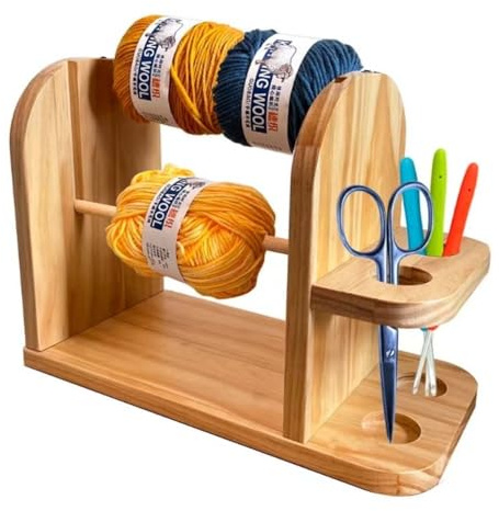 Lunaanda Porta Filato Doppio in Legno, Porta Gomitoli di Lana Porta Filo Doppio Girevole, Svolgitore di Lana Porta Filato in Legno Spinner Filato in Legno Avvolgitore per Lana per Uncinetto e Maglia