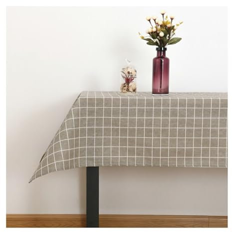 AMDXD Tischwäsche 90x90CM, Quadrat Gitter Tischdecke Baumwolle Leinen, Gartentischdecke Dauerhaft Kratzfest für Drinnen Draussen Garten Esszimmer Party und Festen, Grau