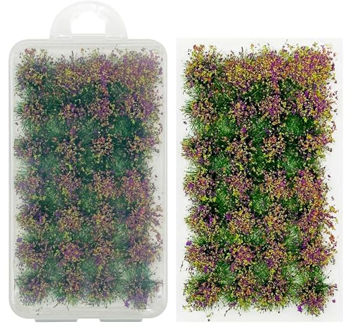 Cayway Statische Gras Blumen Grasbüschel Modellbau Miniatur Vegetation Gruppen Gras Büschel Statische Landschaft Modell DIY Miniaturen für Zug Landschaft Eisenbahn Landschaft (Purple)