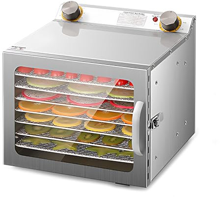 Kavolet Essiccatore in acciaio inox, essiccatore per alimenti e carne secca con 8 secchi, essiccatore per frutta disidratatore da 12 ore, 400 W, 30-90 °C, con grande manopola e finestra visibile