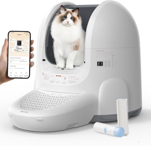 Amicura Cura 2 Selbstreinigende Katzentoilette, 360-Grad-Erkennung Intelligente Anti-Falle, App-Steuerung, 65L Katzenklo Selbstreinigend mit Offenem Dachfenster, Anti-Odor Große Elektrisches Katzenklo