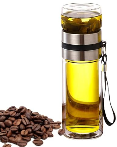 EUBEISAQI Doppelwandige Glas Wasserflasche - Auslaufsichere Teeflasche - Infuser Wasserflasche Doppelwand Teebecher Wassertrennung Teeflasche für Männer Ideal für losen Tee