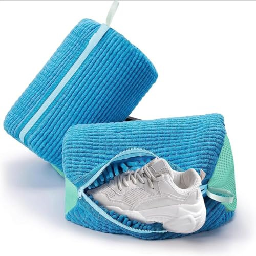 Tucireat 2 Stück Schuhwaschbeutel,Schuhbeutel Waschmaschine,Wiederverwendbarer Waschbeutel,Schuhtasche mit Reißverschluss,Schuhreiniger Waschmaschine,Schuhbeutel für Waschmaschine und Trockner(Blau)