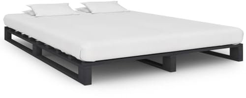 Sufrk Palettenbett Bettgestell Bett Holz Betten Paletten Bett Massivholzbett Grau Massivholz Kiefer 120×200 cm