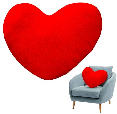 Umllpet Herzkissen, Herzform Kissen Kuschelkissen, Flauschig Superweiches Zierkissen, Plüschkissen Herzform, Plüsch Kissen in Herzform für Wohnzimmer Sofa Schlafzimmer Bett, Geschenk 46 x 36 cm (Rot)