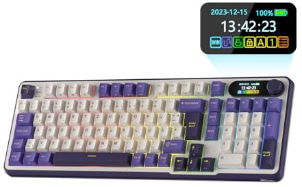 RK ROYAL KLUDGE S98 DE Mechanische Tastatur mit Smart Display & Knopf, Top Mount 96% Kabellose Mechanische Tastatur BT/2.4G/USB-C, Hot-Swap-fähige, Software-Unterstützung, 98 Tasten, QWERTZ | 96% Top-Mount-RGB-Gaming-Tastatur BT/2,4G/USB-C, Hot-Swap-fähig, 5-Lagen-Geräuschdämpfung, leistungsstarker Akku, 98 Tasten