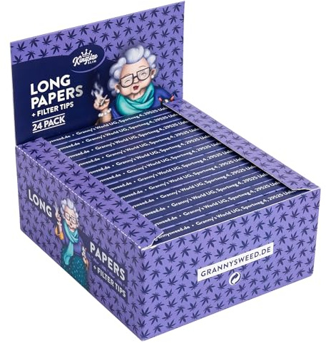 24x Granny's® Unbleached Long Papers Bocklets mit Filtertips | 108 x 45 mm | King Size | 36 Blatt + 36 Tips | Zellstoffpapier