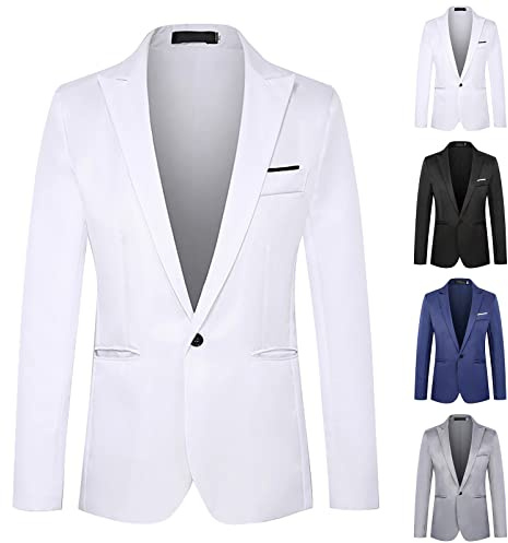 Herren Anzugjacke Sakko Sportlich Freizeit Blazer Regular Fit Männer Anzug EIN Knopf Business Anzugjacke Herren für Freizeit Blazer Sportsakko (01 Weiß, XXL)