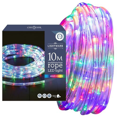 Daniel James 10m Multicoloured LED Rope Light – IP44 Indoor & Outdoors Fairy String Lights with 8 Light Modes, Timer & Auto-Shut Off - Mains Operated Christmas Lights with Memory Function - 10 Metres