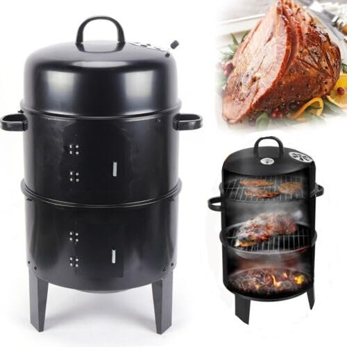 Forno per affumicare, 3 in 1, barbecue a carbonella, 40 x 40 x 84 cm, 2 strati, affumicatore con coperchio, barbecue a carbonella con coperchio, barbecue a carbonella con coperchio, griglia a carbone