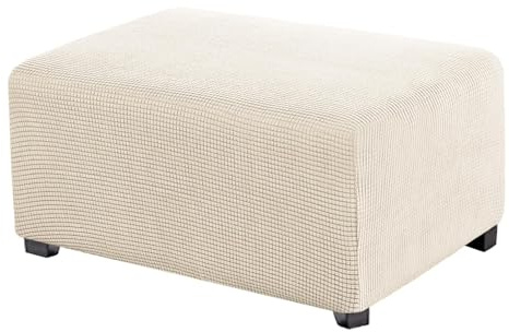 uyeoco Copri Pouf Elasticizzato Rettangolare Elasticizzato 80/90/100/120, Copertura Ottomana Fodera per poggiapiedi Tinta Unita Lavabile(Beige,74-86cm)
