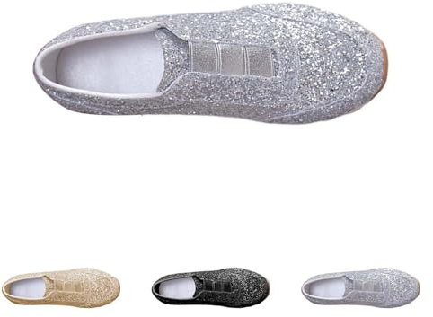 Sneaker da donna con glitter eleganti, scarpe da ginnastica metallizzate hippie, scarpe da corsa con paillette, lucide, per feste, per il tempo libero, scarpe da passeggio, argento, 40 EU