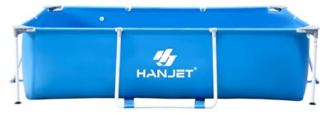 Hanjet Rahmenpool Steel Frame Pool PE Schwimmbecken ohne PVC – Aufstellpool Gartenpool Sommer Swimmingpool Stahlrahmenpool Planschbecken für Außenbereich Hinterhof, eckig, Blau (260x170x65cm)