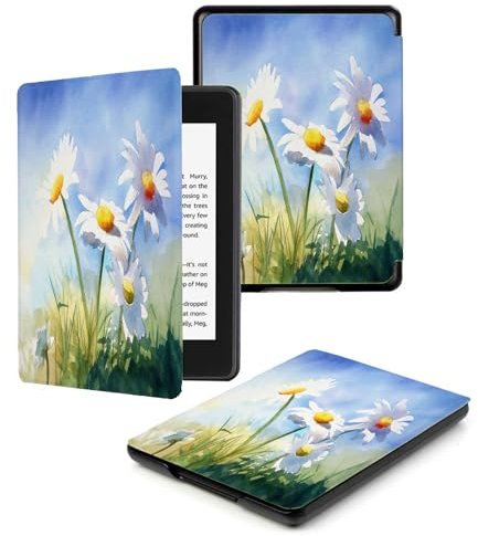 Liseuse Kindle Paperwhite 11E Génération 6,8 Pouces 2021 / Paperwhite Signature Edition Cover avec Fonction Veille/Réveil Automatique Prairie Marguerites À L'Aquarelle