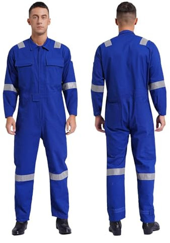 HKYBCF Tute Antipolvere Tute da Lavoro in Cotone Tute da Lavoro Riflettenti Multitasche Tuta Intera(Blue,6XL 200)