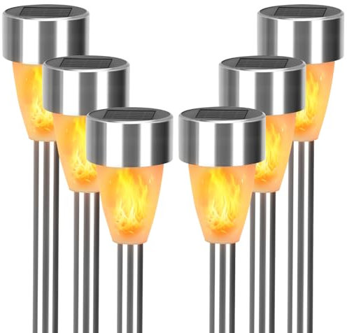 Aigostar - Luces solares de exterior llama 6 unidades, iluminación realista con antorchas encendidas, IP44 impermeable linternas solares, lámparas solares de jardín para decoración, césped, patio o