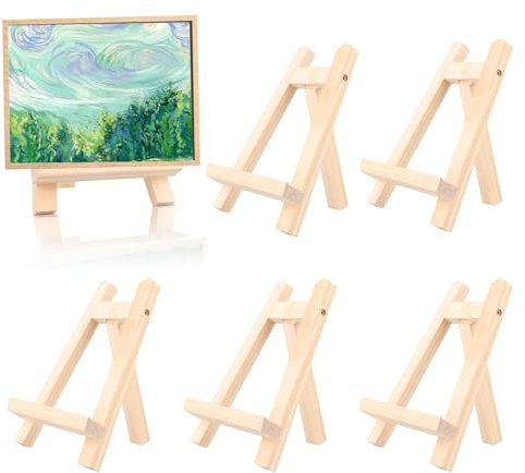 AHAQU 6PCS Mini Easel Stand, 15x20cm Wooden Tabletop Easel Holder Stand, Artist Triangle Easel, Small Desktop Display Easel for Photos, Painting, Drawing, Calendar, Weddings, Crafts