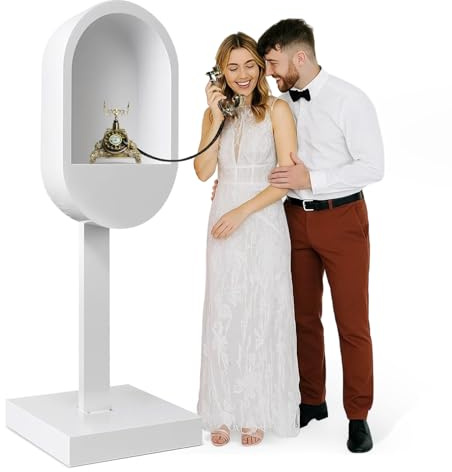 ZLPOWER Audio Guest Book Stand Phone Booth for Wedding Party Leave a Message Video Phone Wedding Decoration Telephone Booth Box Audio Guestbook Stand White Recording Table