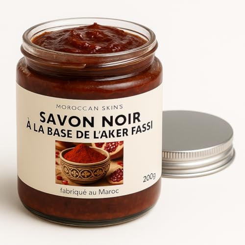 Savon Noir Marocain à l’Aker Fassi – Gommage & Éclat Naturel – 100% Artisanal – Peau Lumineuse et Douce – 200g – Moroccan Skin’s