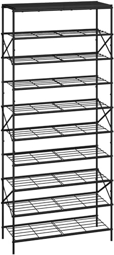 IBUYKE Scarpiera con 10 Ripiani, Grande Capacità Scaffale Portascarpe per 40 Paia di Scarpe, Salvaspazio Scarpiera in Metallo per Ingresso Corridoio Soggiorno, Nero TXJ010B
