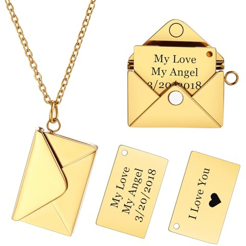 INBLUE Collana con Medaglione Personalizzato per Donna Ciondolo con Messaggio Segreto Lettera d'Amore Collana con Busta Personalizzata con Foto Gioielli per Coppie Regali per Mamma Moglie Amica - C2