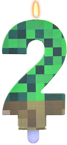 ParPix Pixel Geburtstagskerzen Zahlen 2, Pixelmotiv 2 Geburtstag Nummer Kerzen, Kerze 2 Geburtstag Mädchen Junge, Grün 2 Geburtstagskerzen, Videospiel Pixel 2 Zahlenkerze, Pixel Thema Zahlen 2 Kerze
