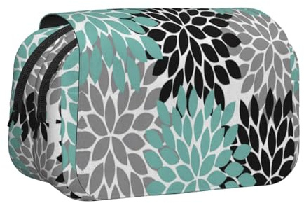 Trousse à crayons de grande capacité avec 2 compartiments - Motif fleurs de dahlia