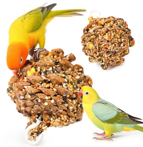 Abizoo Natural Pinecone Chew Toys with Edible Sunflower & Veggies - Malt Sugar Coated Foraging Enrichment for Parrots Cockatiels Conures Budgies Immune & Digestive Support Safe Bird Toy 2pcs