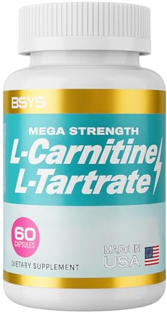 BSYS L-Carnitine for Adult Fitness Exercise 60 Capsules Gluten Free 2 Capsules per Serving L-Carnitine Tartrate Premium Antioxidant Metabolism Energy Production Vegan Supplement