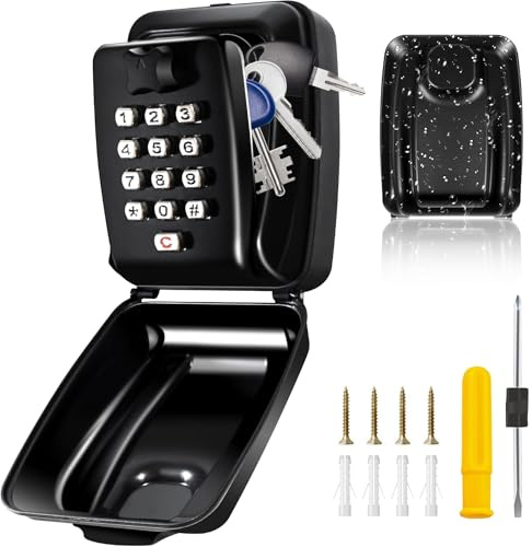 Knasin Key Safe Wall Mounted Outdoor - Police Approved Key Lock Box with 12 Digit Code, Weatherproof & Heavy-Duty Design for Home, Garden, Office, School