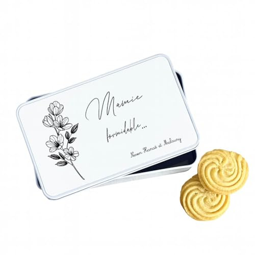 Générique Boîte métal personnalisée – Mamie formidable – Prénom(s) enfant à personnaliser – Cadeau Mamie (anniversaire, fête des grands-mères, Noël) – Boîte à biscuits 18×11×5,5 cm