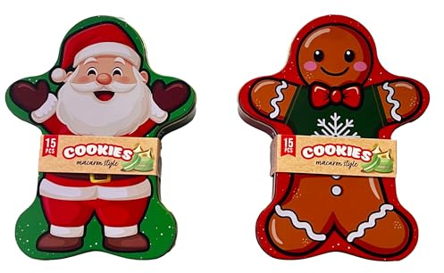 Latta da 245 Grammi a forma di Babbo Natale o Pan di Zenero Gustosi Macaron alla Fragola e Vaniglia, Ottima ed Esclusiva Idea Regalo ! (Babbo Natale)