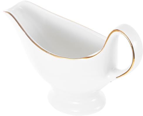 OSALADI Saucière en Céramique Blanche Bord Doré Pichet à Sauce 150 Ml Distributeur de Sauce pour Table de Repas Compatible Usage Domestique et Restauration