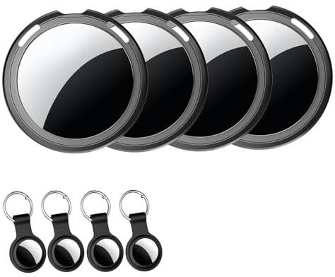 4 Pack Air Tagg Localizador Llaves Tag Funciona con Buscar Apple (Sólo iOS) | Rastreador Bluetooth Air Tagg Dispositivo de Seguimiento Global 4 Fundas de Silicona Buscador para iPhone Maletas Perro Niños