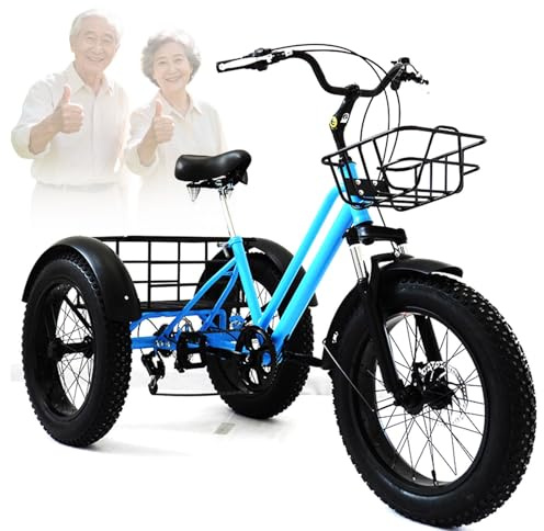 DHsdlpLU 20-Zoll-Dreirad für Erwachsene, Komfortables Fahren, Scheinwerfer, LCD-Display, Gepäckkorb hinten, Verstellbarer Sattel, max. Belastung: 200 kg
