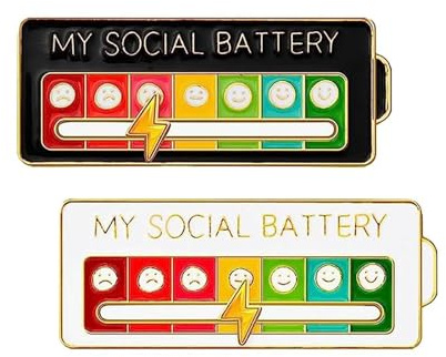 Set di 2 spille per batteria social, con indicatore di umore scorrevoli, con display emoji per 7 giorni, spilla creativa emotiva per zaini, giacche, cappelli, borse e vestiti, divertente accessorio